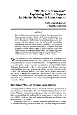 Explaining Political Support for Market Reforms In