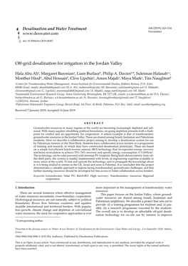 Off-Grid Desalination for Irrigation in the Jordan Valley