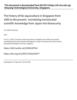 The History of Koi Aquaculture in Singapore from 1965 to the Present : Translating Translocated Scientific Knowledge from Japan Into Biosecurity