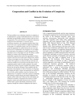 Cooperation and Conflict in the Evolution of Complexity