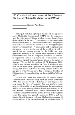 17 Th Constitutional Amendment & Its Aftermath