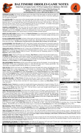 BALTIMORE ORIOLES GAME NOTES Oriole Park at Camden Yards  333 West Camden Street  Baltimore, MD 21201