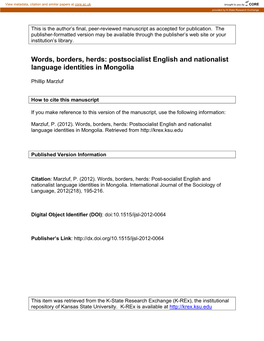 Postsocialist English and Nationalist Language Identities in Mongolia