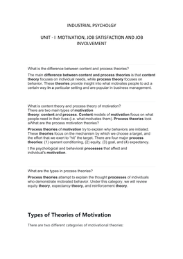 Types of Theories of Motivation