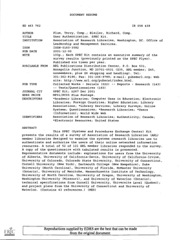 User Authentication. SPEC Kit. INSTITUTION Association of Research Libraries, Washington, DC