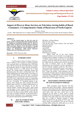 Impact of Direct to Home Services on Television Viewing Habits of Rural Consumers: a Comprehensive Study of Rural Area of North Gujarat