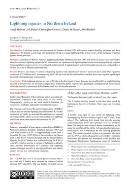 Lightning Injuries in Northern Ireland Aseel Sleiwah1, Jill Baker2, Christopher Gowers3, Derek M Elsom4, Abid Rashid5