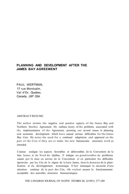 Planning and Development After the James Bay Agreement