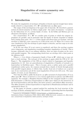 Singularities of Centre Symmetry Sets 1 Introduction