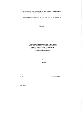 MINISTERO DELL'economia E DELLE FINANZE N.3 Di T. Bucco·