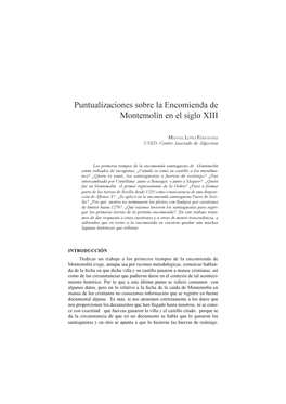 Puntualizaciones Sobre La Encomienda De Montemolín En El Siglo XIII