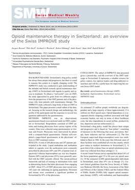 Opioid Maintenance Therapy in Switzerland: an Overview of the Swiss IMPROVE Study