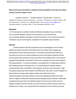 Antibiotic-Induced Depletion of the Gut Microbiota Reduces Nocturnal Sleep in Mice