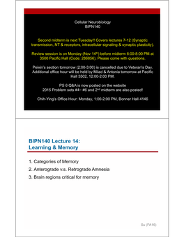 BIPN140 Lecture 14: Learning & Memory