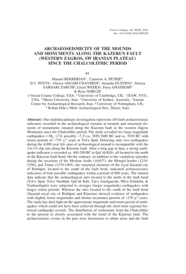 Archaeoseismicity of the Mounds and Monuments Along the Kazerun Fault (Western Zagros, Sw Iranian Plateau) Since the Chalcolithic Period