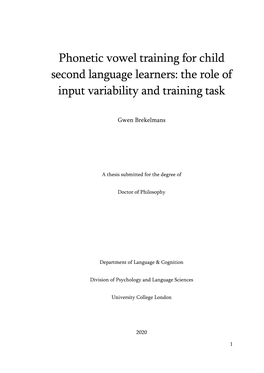 Phonetic Vowel Training for Child Second Language Learners: the Role of Input Variability and Training Task
