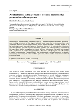 Pseudoathetosis in the Spectrum of Alcoholic Neurotoxicity: Presentation and Management