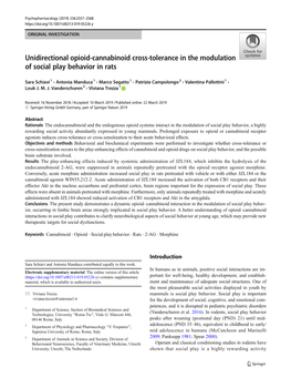 Unidirectional Opioid-Cannabinoid Cross-Tolerance in the Modulation of Social Play Behavior in Rats