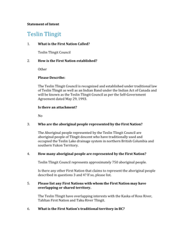 Teslin Tlingit Statement of Intent