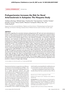 Prehypertension Increases the Risk for Renal Arteriosclerosis in Autopsies: the Hisayama Study