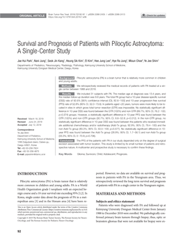 Survival and Prognosis of Patients with Pilocytic Astrocytoma: a Single-Center Study