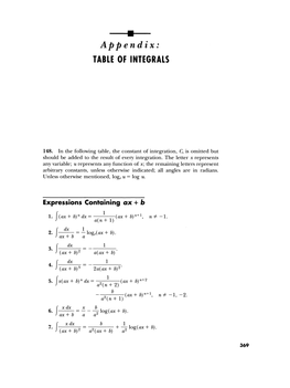 Appendix: TABLE of INTEGRALS