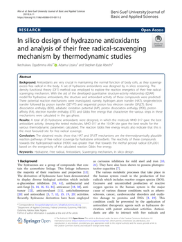 In Silico Design of Hydrazone Antioxidants and Analysis of Their
