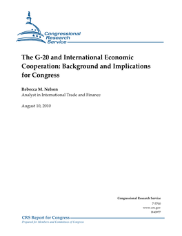 The G-20 and International Economic Cooperation: Background and Implications for Congress