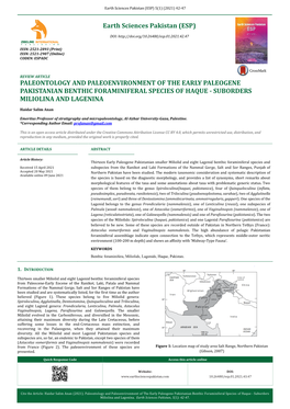 Paleontology and Paleoenvironment of the Early Paleogene Pakistanian Benthic Foraminiferal Species of Haque - Suborders Miliolina and Lagenina