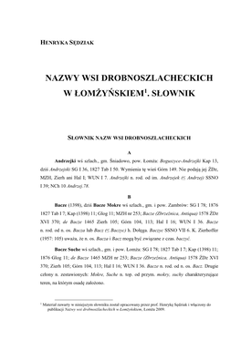 Nazwy Wsi Drobnoszlacheckich W Łomżyńskiem1