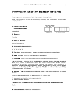 Information Sheet on Ramsar Wetlands