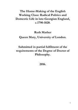 Radical Politics and Domestic Life in Late-Georgian England, C.1790-1820