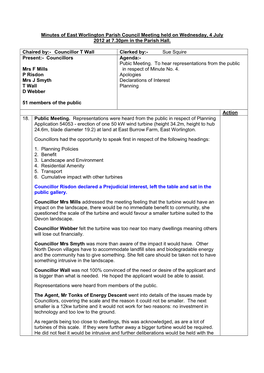 Minutes of East Worlington Parish Council Meeting Held on Wednesday, 4 July 2012 at 7.30Pm in the Parish Hall