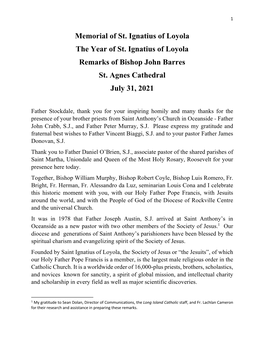 Memorial of St. Ignatius of Loyola the Year of St
