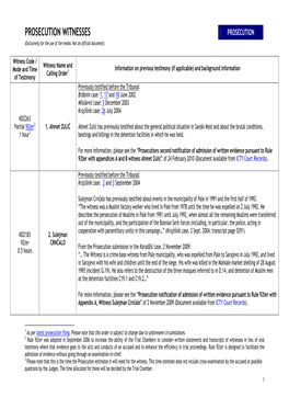 PROSECUTION WITNESSES PROSECUTION (Exclusively for the Use of the Media