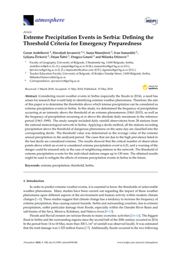 Extreme Precipitation Events in Serbia: Defining the Threshold Criteria for Emergency Preparedness