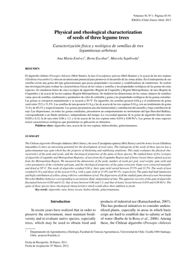 Physical and Rheological Characterization of Seeds of Three Legume Trees Caracterización Física Y Reológica De Semillas De Tres Leguminosas Arbóreas