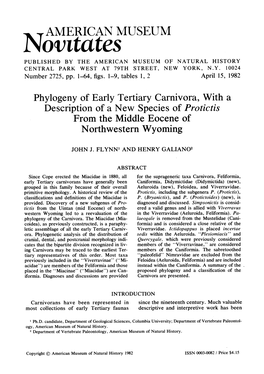 Phylogeny of Early Tertiary Carnivora, with a Description of a New Species of Protictis from the Middle Eocene of Northwestern Wyoming