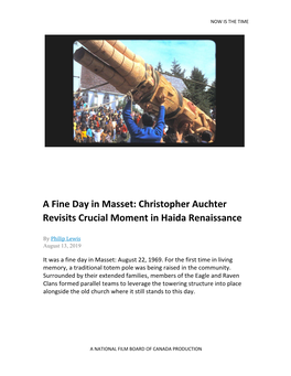 A Fine Day in Masset: Christopher Auchter Revisits Crucial Moment in Haida Renaissance