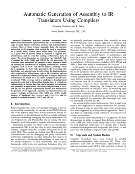 Automatic Generation of Assembly to IR Translators Using Compilers Niranjan Hasabnis and R