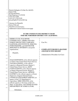 Sequoia National Monument Complaint