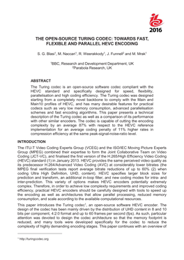 The Open-Source Turing Codec: Towards Fast, Flexible and Parallel Hevc Encoding