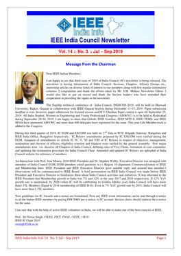 Vol. 14 :: No. 3 :: Jul – Sep 2019 Message from the Chairman