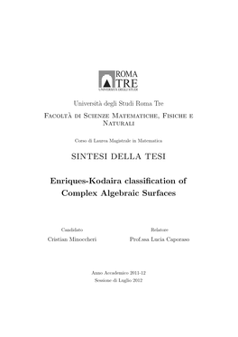 SINTESI DELLA TESI Enriques-Kodaira Classification Of