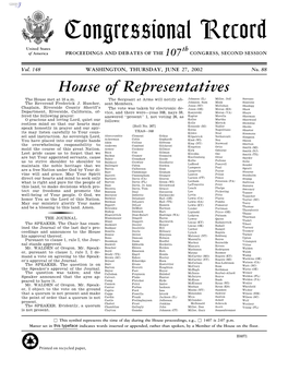 Congressional Record United States Th of America PROCEEDINGS and DEBATES of the 107 CONGRESS, SECOND SESSION