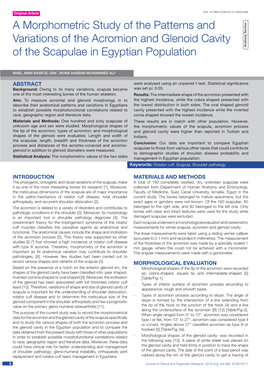 A Morphometric Study of the Patterns and Variations of the Acromion and Glenoid Cavity of the Scapulae in Egyptian Population Anatomy Section