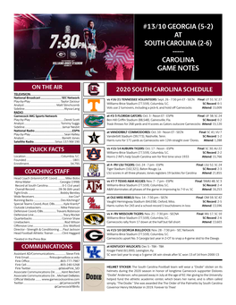 At South Carolina (2-6) ----- Carolina Game Notes