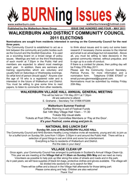 WALKERBURN and DISTRICT COMMUNITY COUNCIL 2011 ELECTIONS Nominations Are Sought from Residents Interested in Serving on the Community Council for the Next Three Years