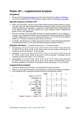 Psalm 107— Logotechnical Analysis Guidelines • Please Read the General Introduction As Well As the Introduction to Book I and Book V