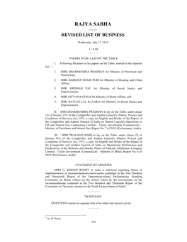 Rajya Sabha —— Revised List of Business